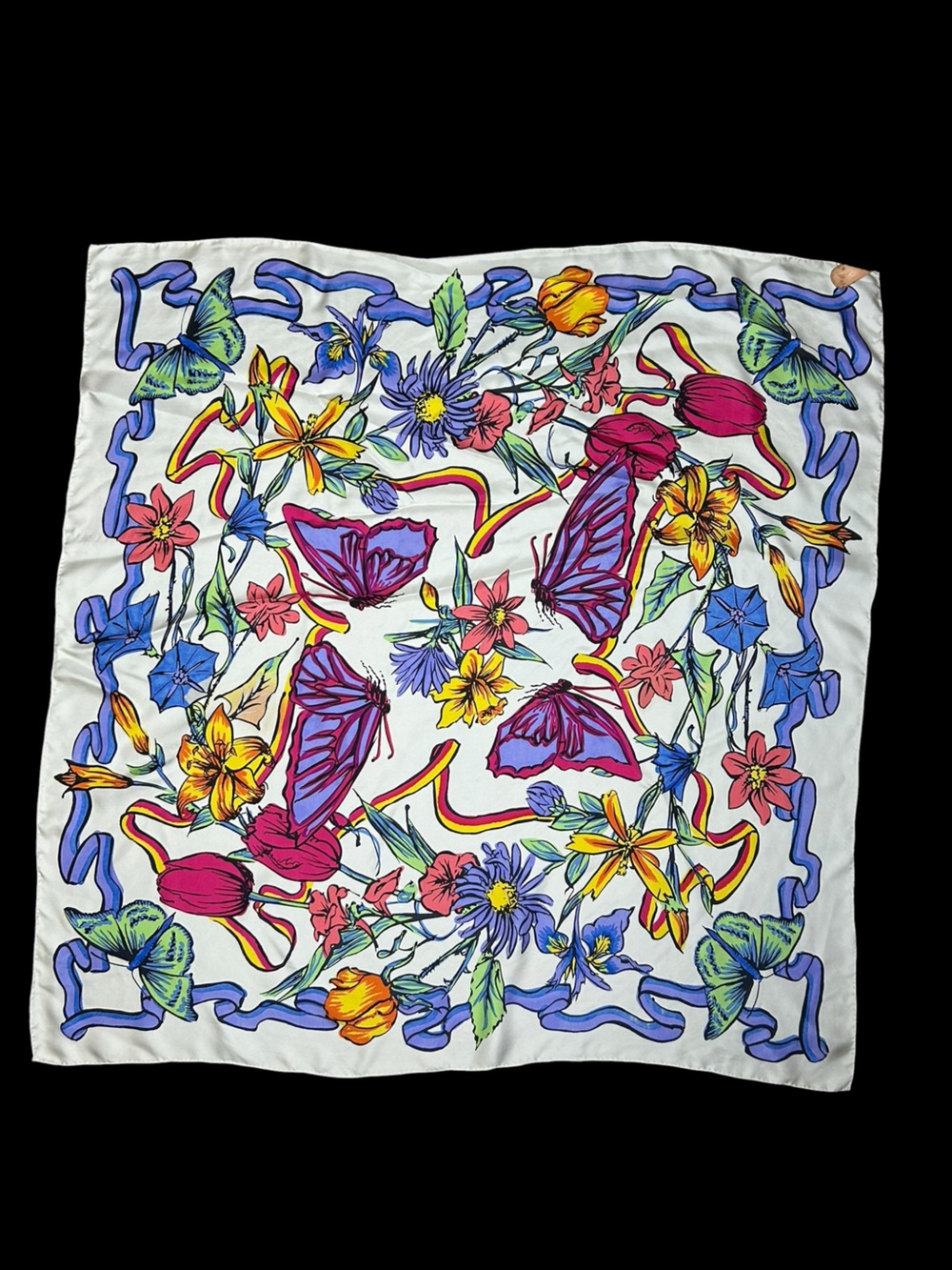 Vintage Silk Floral Scarf Butterflies Tulips
90's Garden Flowers Rare - Picture 4 of 10